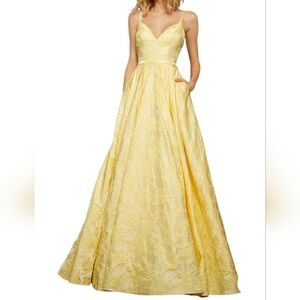 Sherri Hill Pale Yellow Floral Jacquard Ball Gown (Size 6)